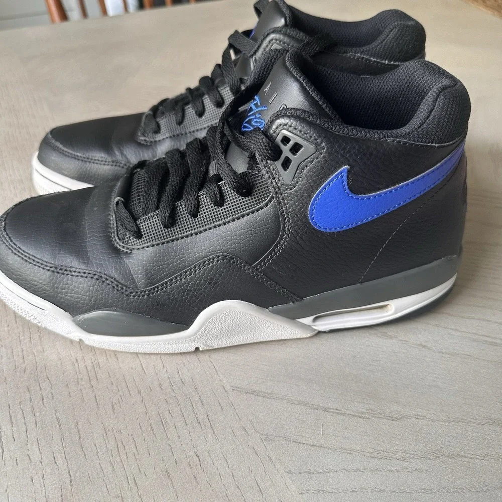 Nike Flight‎ Legacy Leather Black Hyper Blue Basketball Shoes Mens 9 BQ4212-003